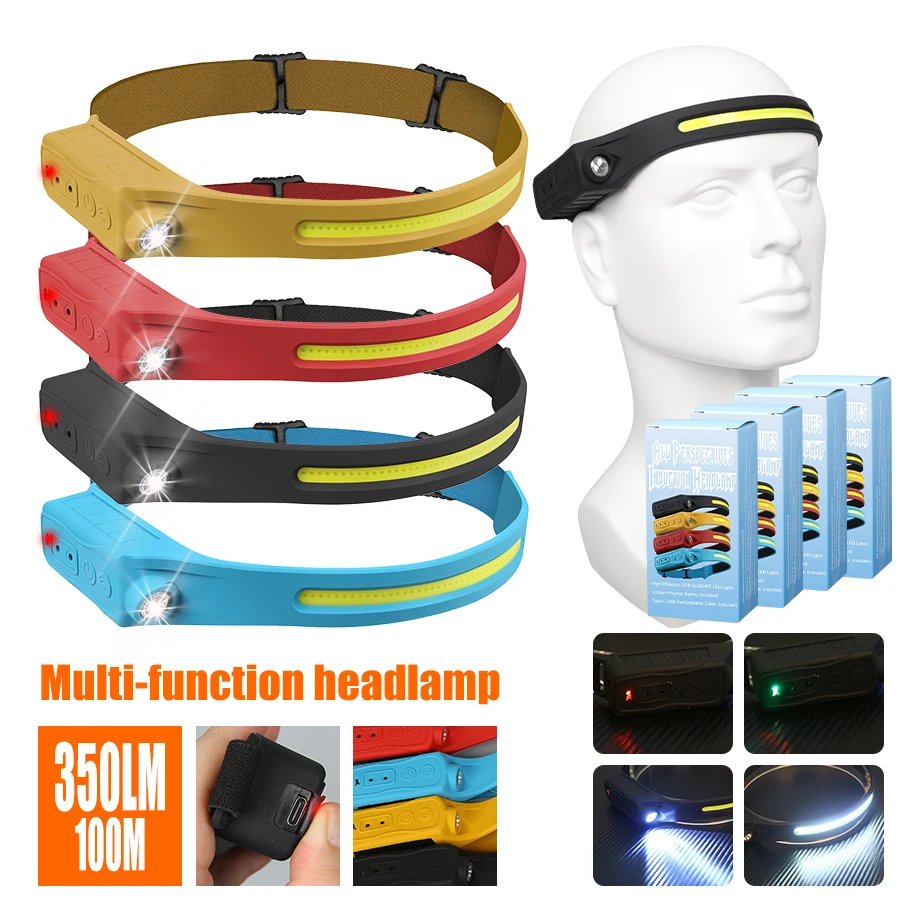 Outdoor Camping And Fishing - Oplaadbare koplamp 350 lumen bewegingssensor LED-koplamp
