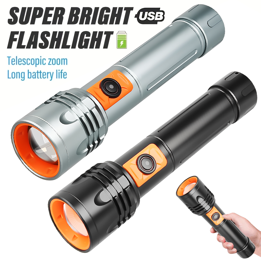 Outdoor Camping And Fishing - Krachtige LED-zaklamp Oplaadbare USB-zaklamp met telescopische