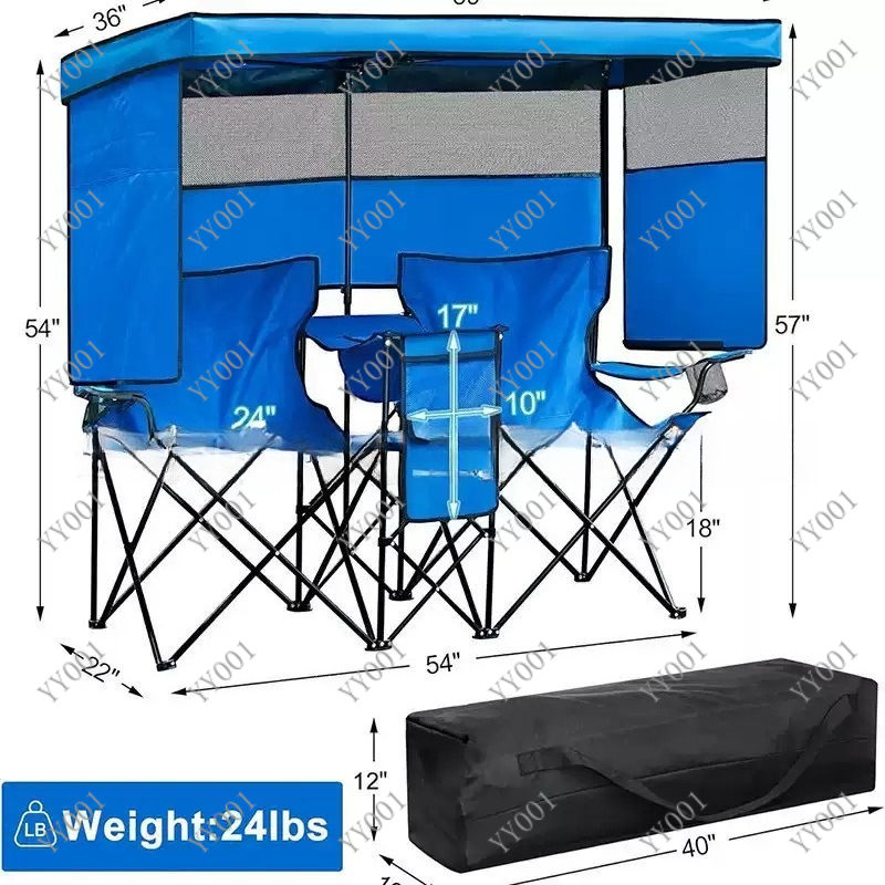Outdoor Camping Folding Chairs - Draagbare dubbele opvouwbare campingstoel met zonnescherm
