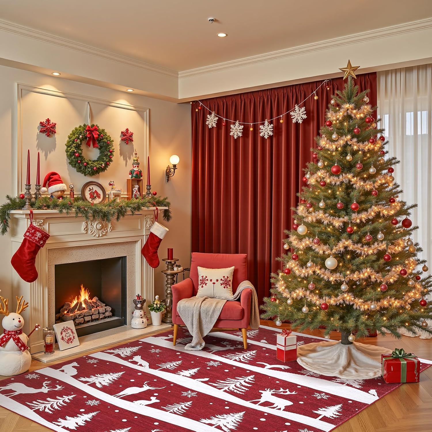 Outdoor Camping Rugs 9X12 - Garvee 9X12/8X10FT vloerkleden, kerstvloerkleden met kerstboom,