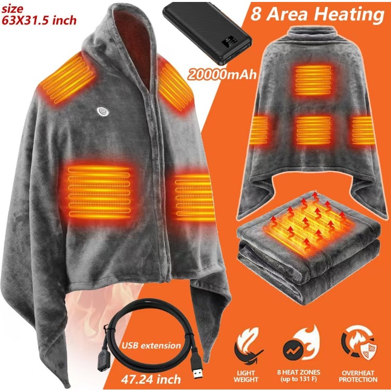 Outdoor Camping Heated Blanket - 2025 NewUSB verwarmde sjaaldeken, elektrische verwarmingswikkel