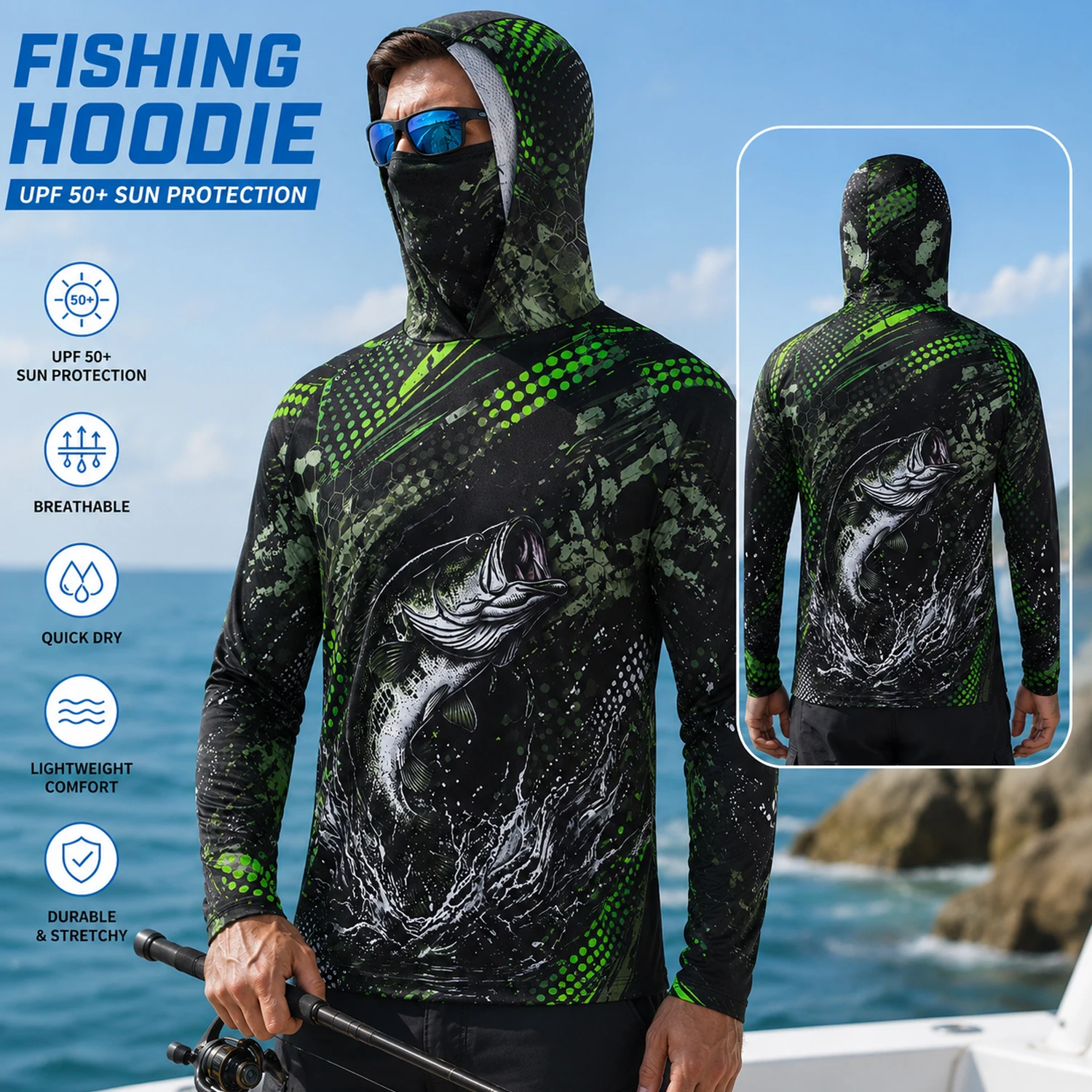 Outdoor Camping And Fishing - Heren Pro Angler Bass Fishing Hooded